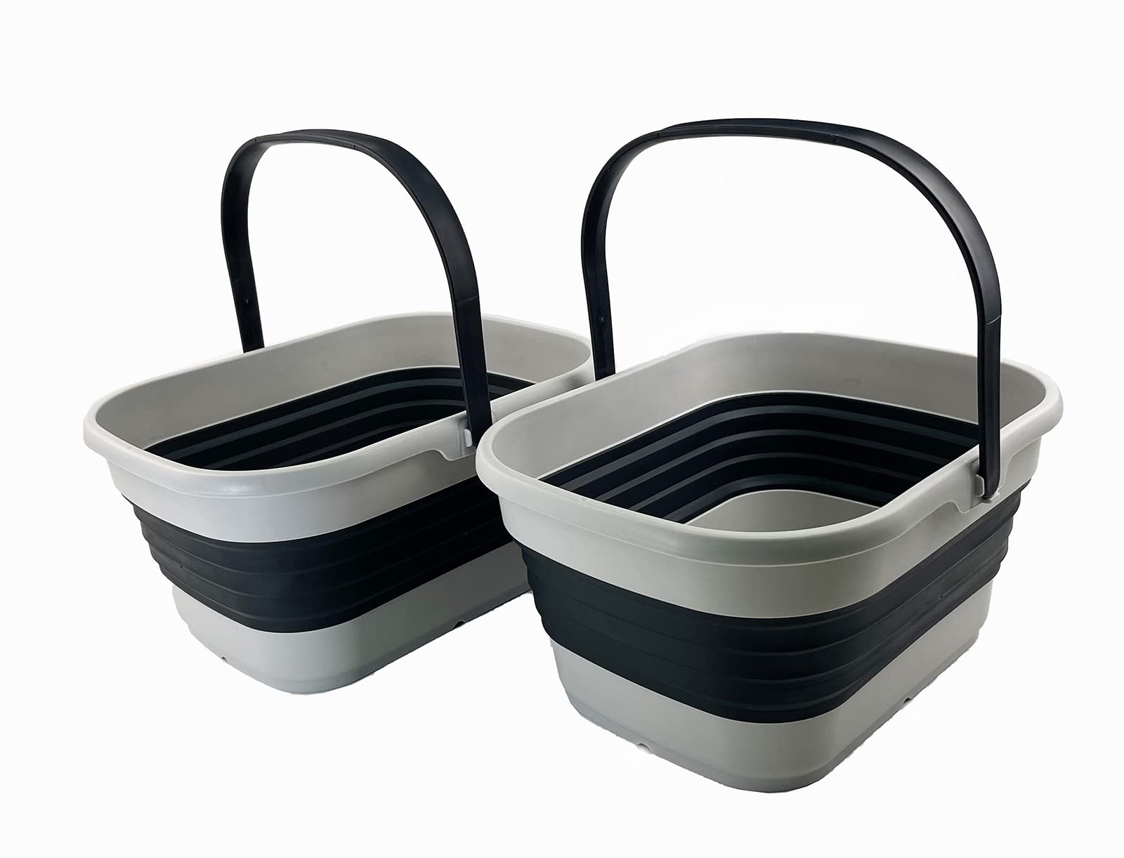 SAMMART 13L Collapsible Basket with Handle - Portable Outdoor Picnic Basket/Crater - Foldable Shopping Bag - Space Saving Storage Container (Grey/Slate Grey(SH), 2)
