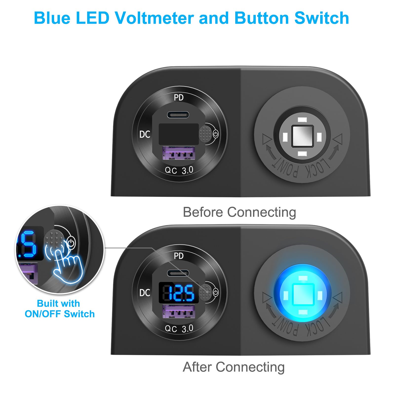 2 Salidas USB RV De 12 V Con Interruptor De Alimentación, 38 W Dual PD3 0 Tipo C Y Carga Rapida Qc3 0 Usb A Puerto Montaje En Panel Con Tapa