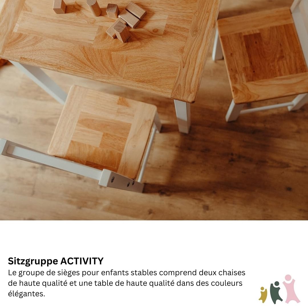Geuther Ensemble Table et 2 Chaises pour Enfant – Bois de Haute Qualité – Design Ergonomique et Durable – Idéal pour Peinture, Jeux et Repas