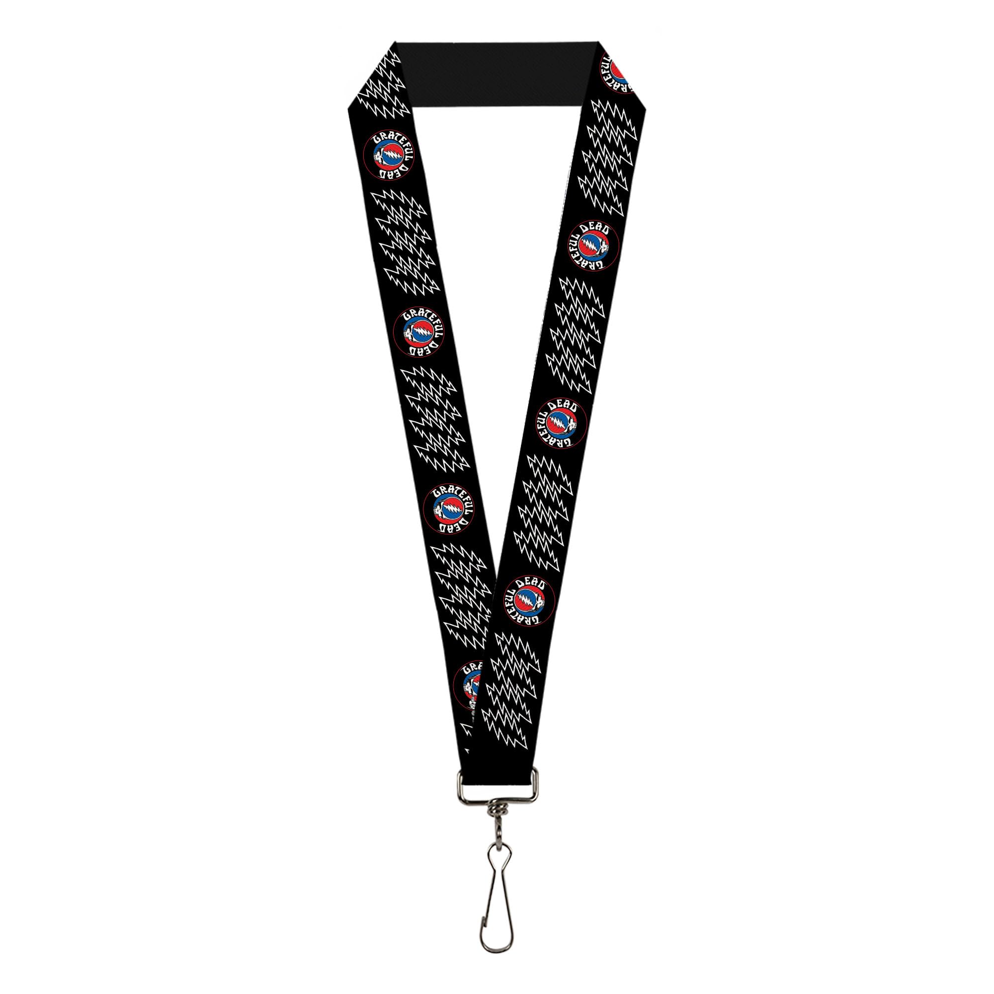 Buckle-Down Grateful Dead Lanyard, Grateful Dead Steal Your Face and Bolts Black White, Elastic