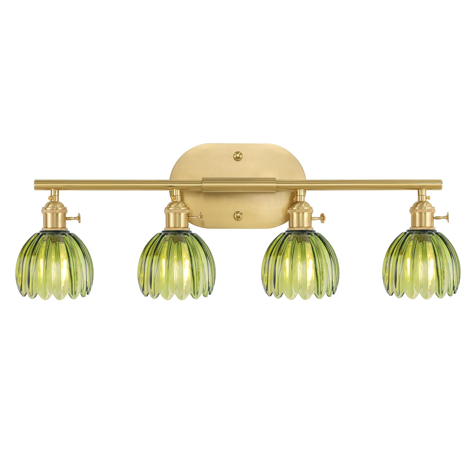 Shenmoyl Bathroom Light Fixtures, 4-Light Brass Vanity wall Light Over Mirror with Green Tulip Glass Shade for Bedroom Living Room (Bulb Not Included)