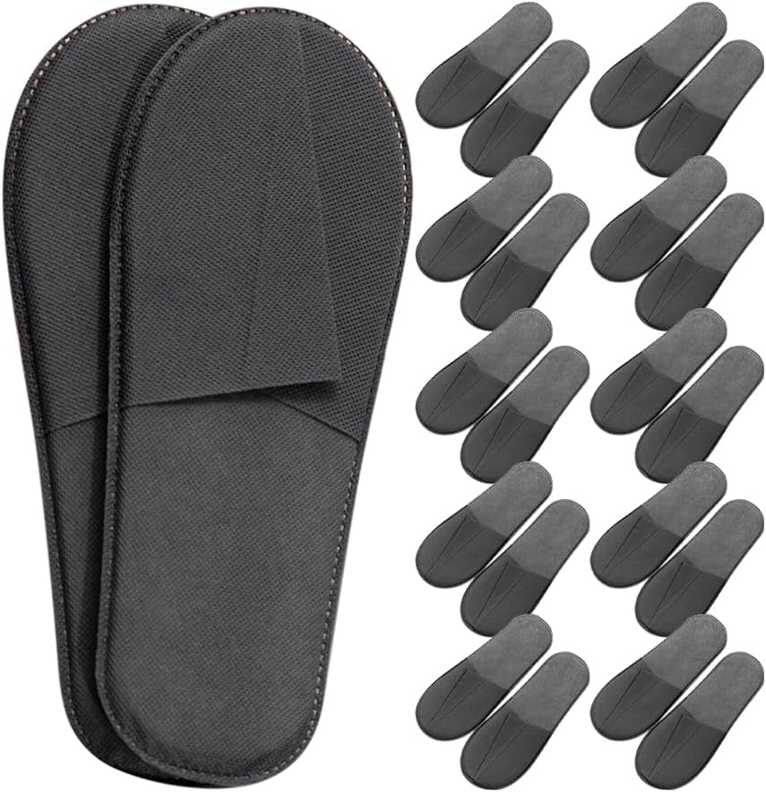 NOLITOY 20 Pairs Disposable Slippers, Non-Woven Slippers for Travel Spa Indoor Hotel Wedding Party (Black)