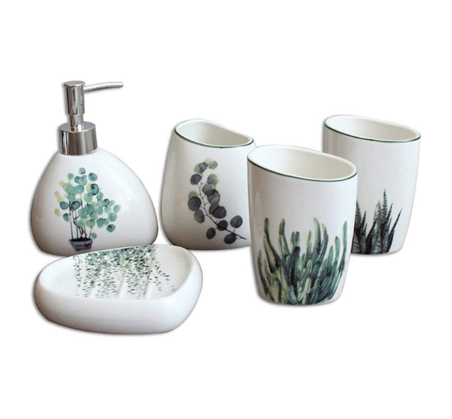 Nowoczesny Wystrój Kubkiem Zestaw 5 Akcesoriów Łazienkowych Ceramicznych Zawiera Dozownik Mydła, Mydelniczkę, Kubek Na Szczoteczkę Do Zębów I 2 Kubki Dekoracja