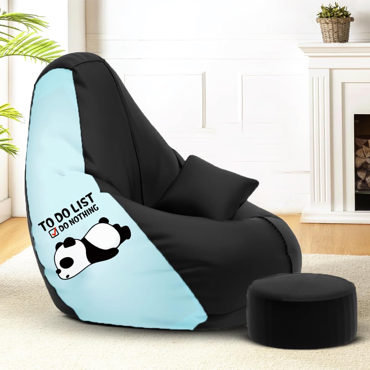 Amazon Brand - Solimo 5XL Premium Faux Leather Bean Bag Combo with Footrest & Cushion, Filled with Beans | Capacity: Upto 6 Ft 7 in Height, 130 KG Weight | to Do List | Black-picture-28