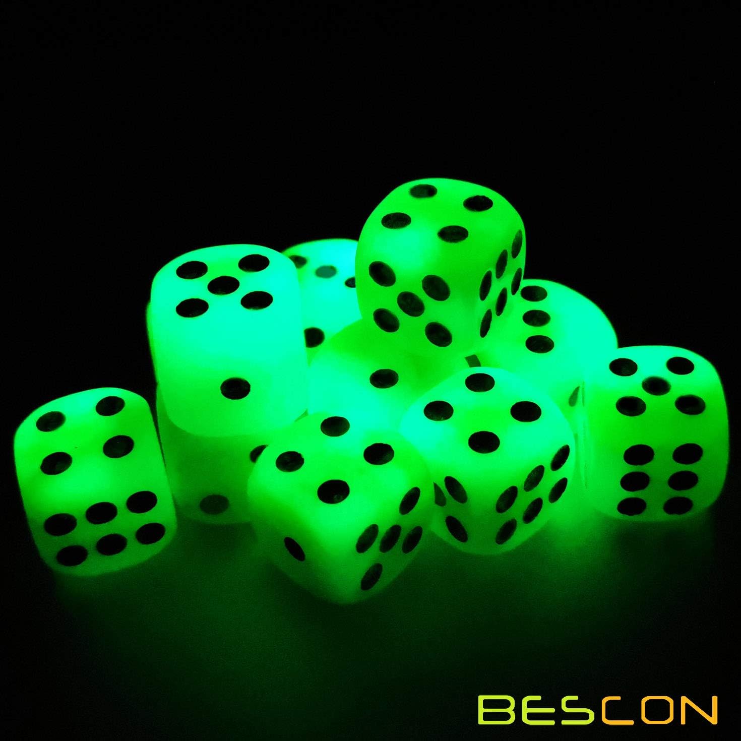 Bescon Two Tone Glowing Dice D6 16mm 12pcs Set Luminous Jade, 16mm Six Sided Die (12) Block of Glowing Dice - Image 3