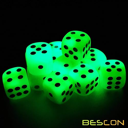 Miniatura 10 de Bescon - Juego de dados etéreos con purpurina etérea de 0.472 in, 6 caras, 24 piezas en bolsa de terciopelo con cordón, rosa y verde azulado (12