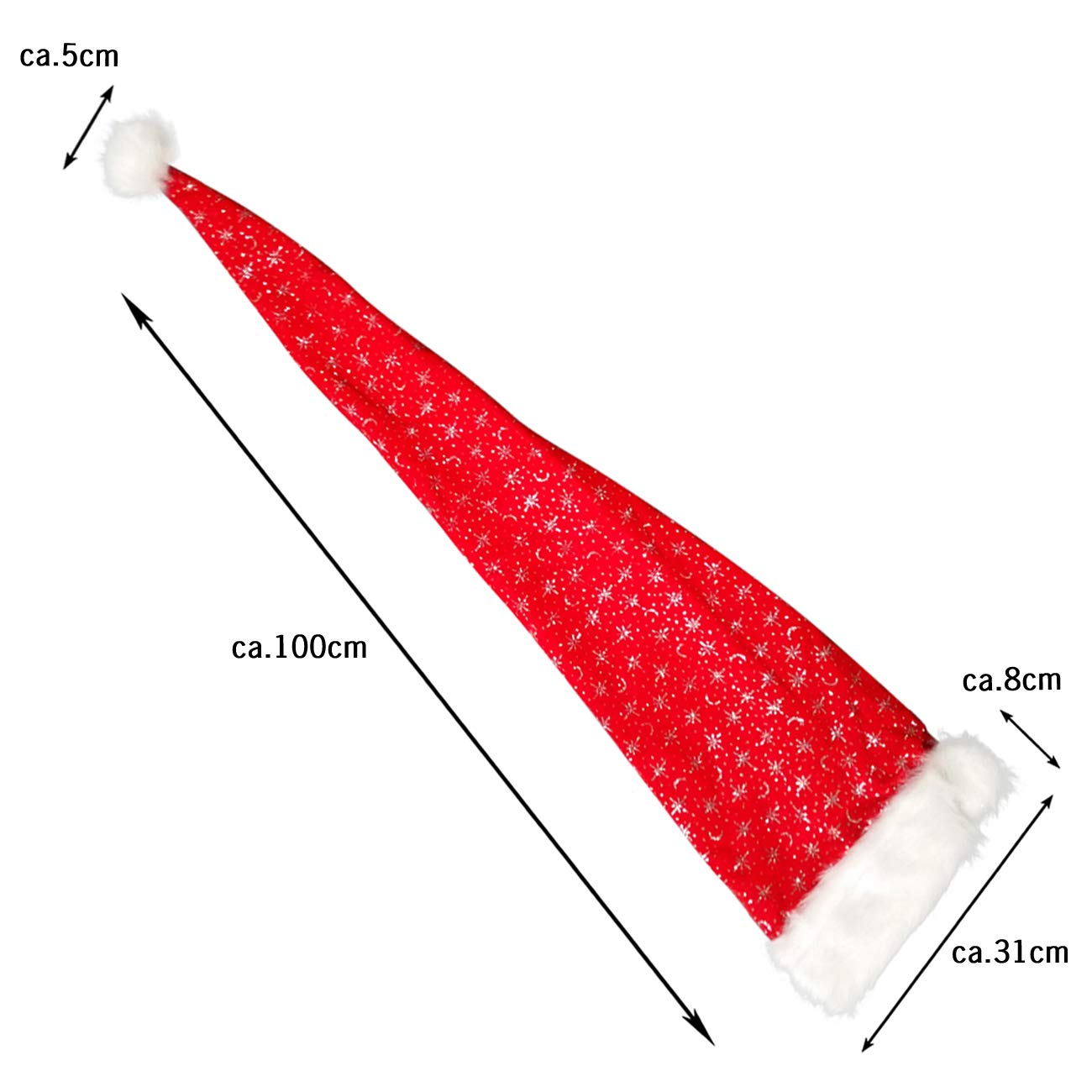 Ciffre 3 er Set Lange Weihnachtsmütze Nikolausmütze Rot Plüsch mit Glitzer Staub X5