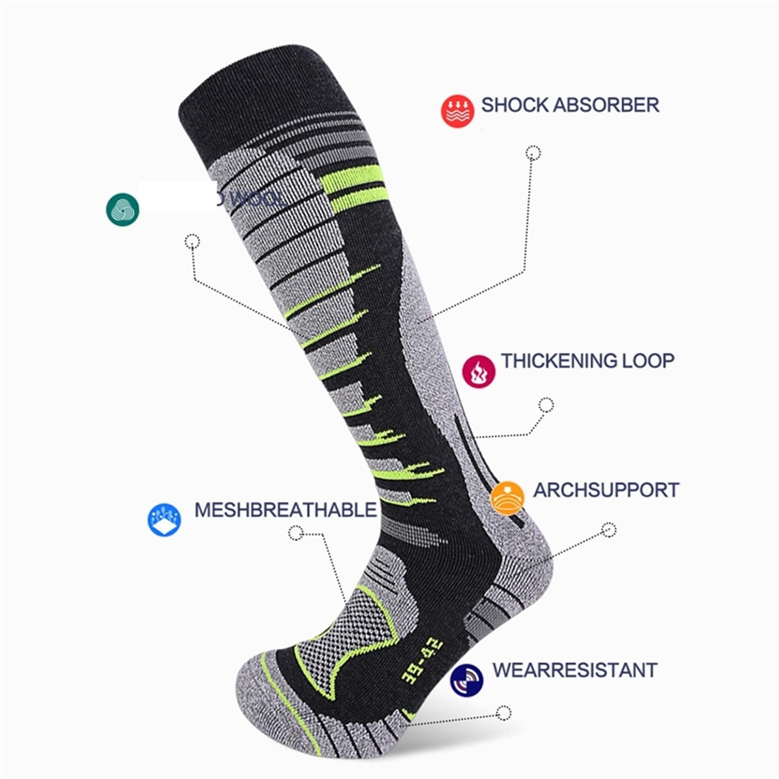 Chaussette Ski Lot De 2 Paires Chaussettes Ski for Homme Et Femme, Idéales Les Sports d'hiver en Plein Air, Laine Isolante Épaisse, Respirantes Résistantes À l'usure