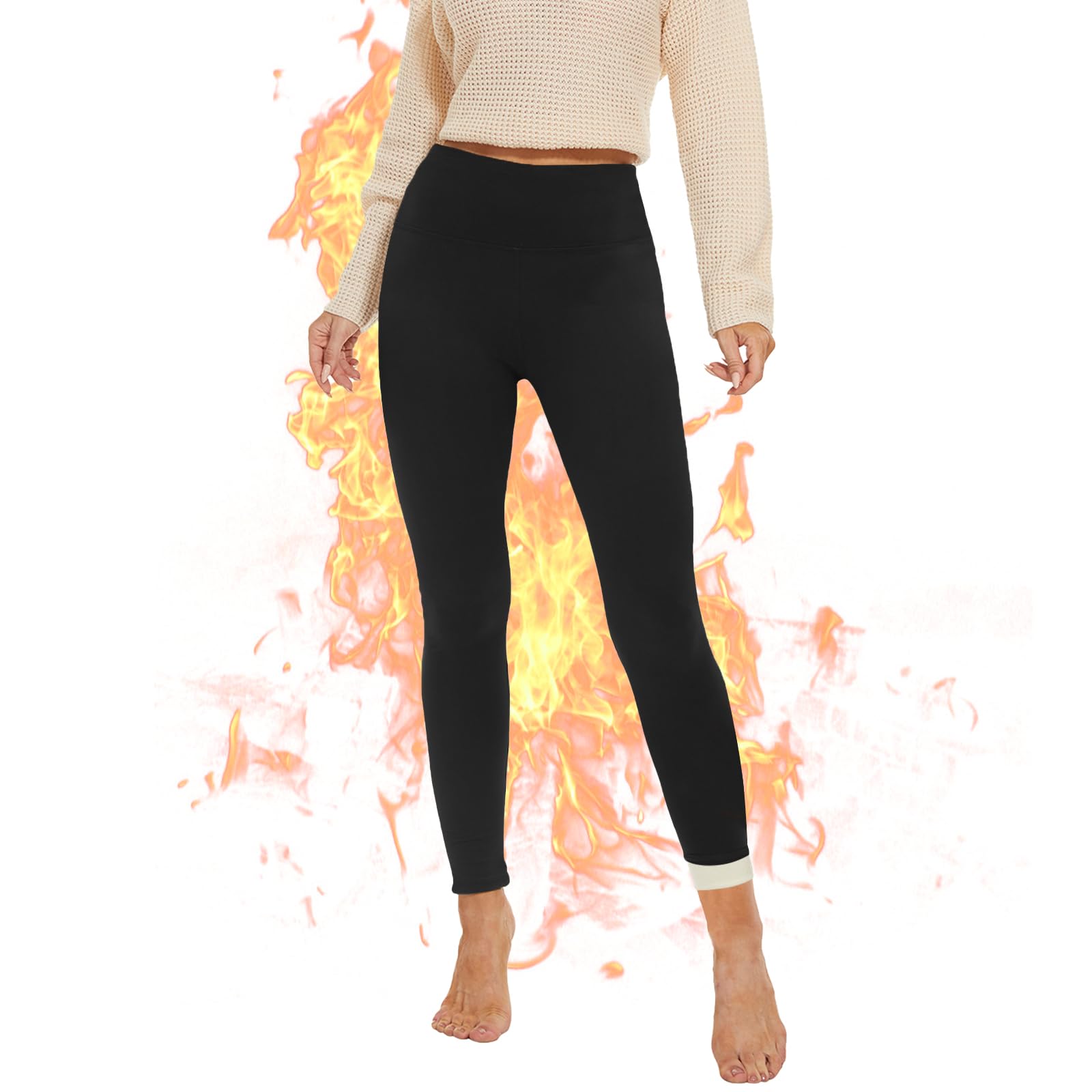 CheChury Warme thermische legging voor vrouwen fleece gevoerde legging elastische hoge taille winter rekbare fleece gevoerde broek met zakken, marineblauw, XXL