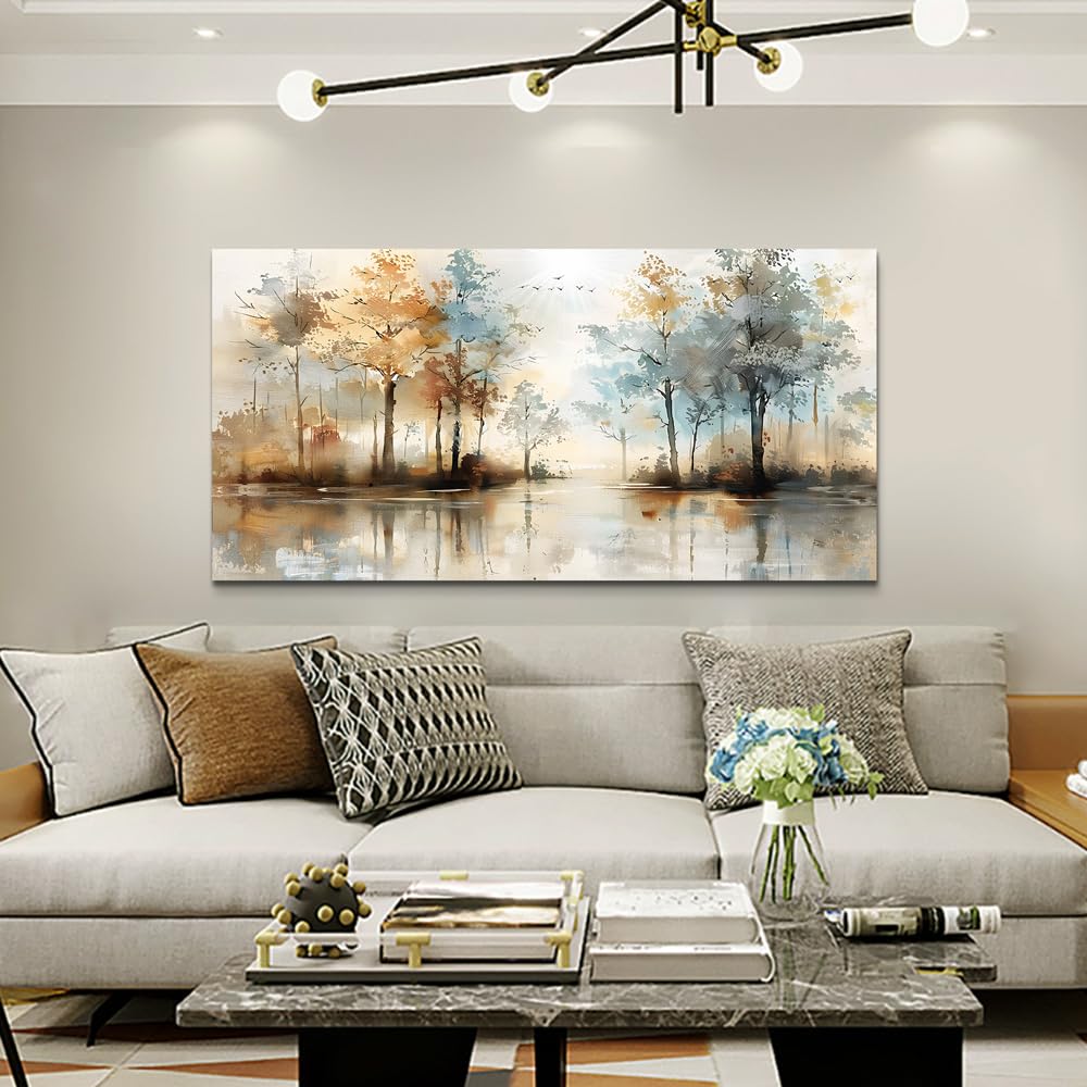 Decoración de pared grande para sala de estar, arte de pared enmarcado para dormitorio, pintura abstracta de árbol, obras de arte de pared, colgar imágenes para decoración de oficina, 6