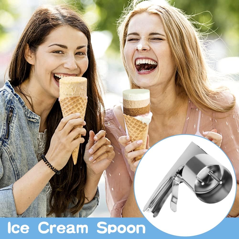 Ice Cream Scoop Stainless Steel, Old Fashioned Cylindrical Scooper with Spring-Powered Trigger Release, Big Volume for Hard Ice Cream, Mashed Potatoes, Easy to Clean