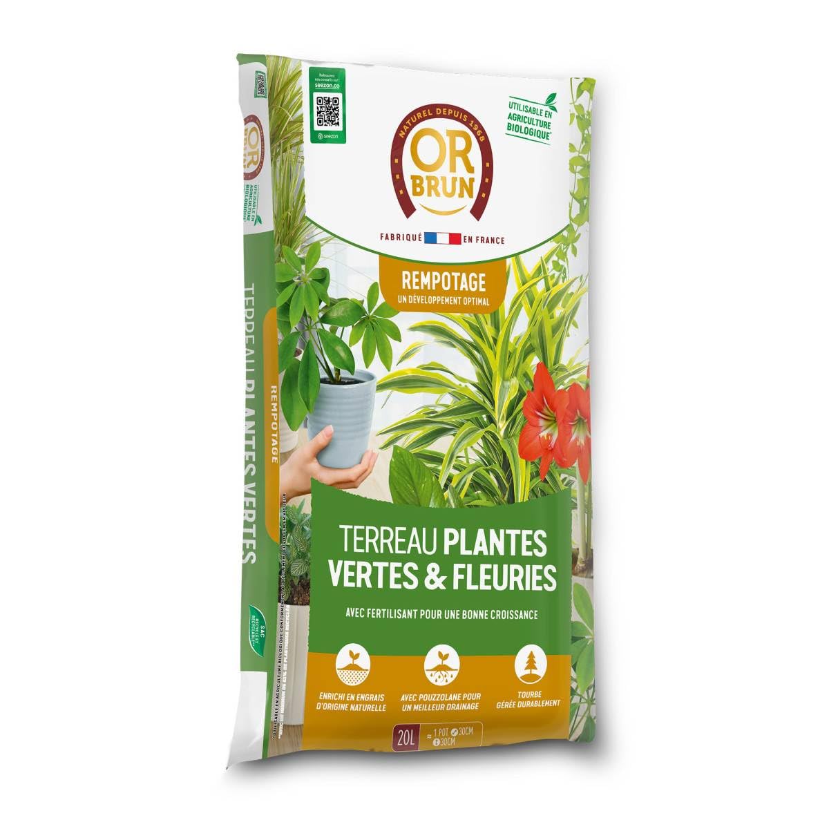 Multitanks Terreau Or Brun Plantes Vertes 20L + Billes d'argile : Rempotage Facile et Durable