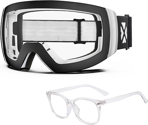 MAXJULI Lentes de bloqueo de luz azul y gafas de esquí para hombres y mujeres, gafas de nieve OTG con imán
