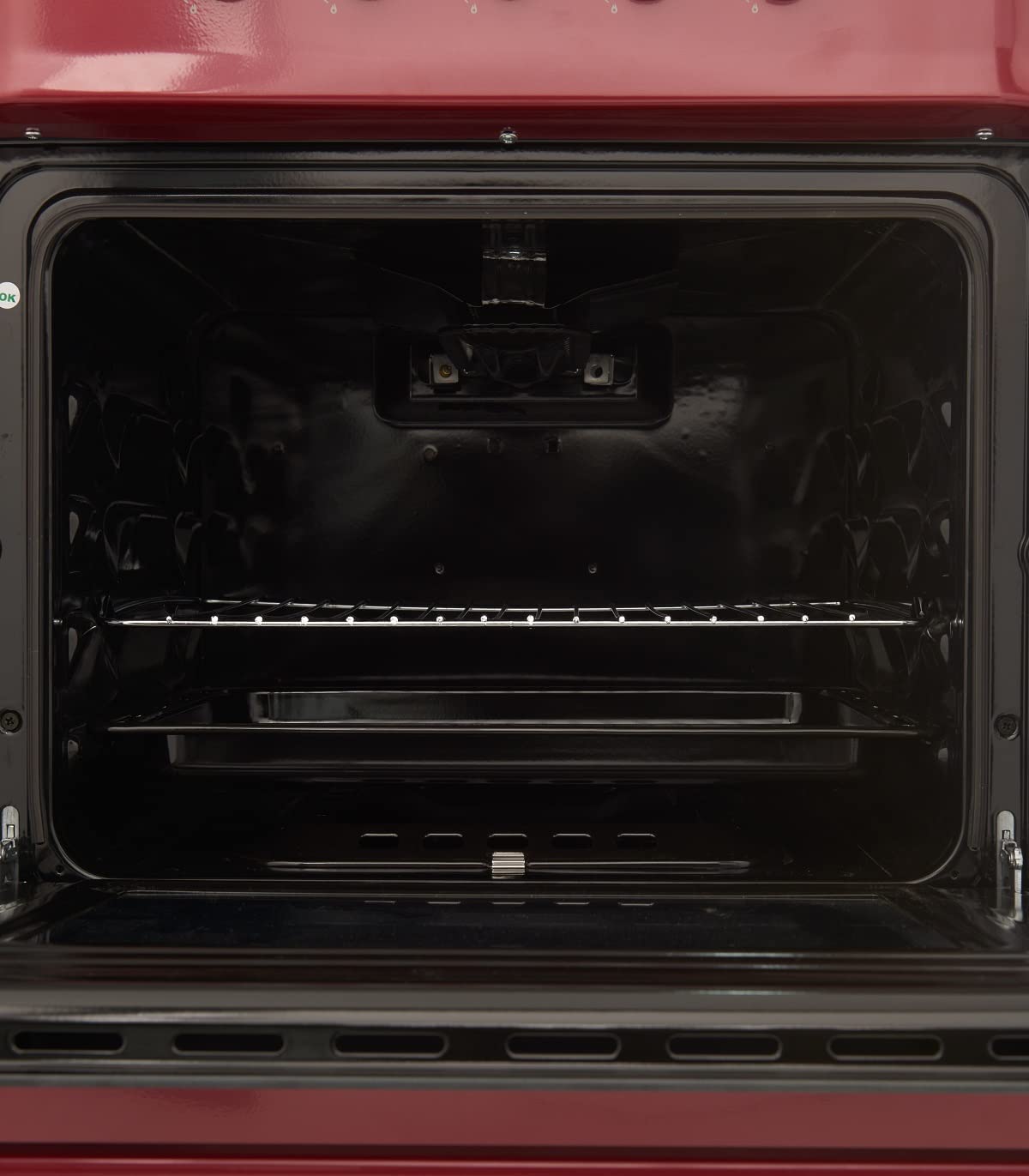 COCINA VITROCERÁMICA CON HORNO ELECTRICO SOLTHERMIC ROJO BURDEOS ACABADOS DORADOS/50 CM ancho, 3 FUEGOS/HORNO ELECTRICO