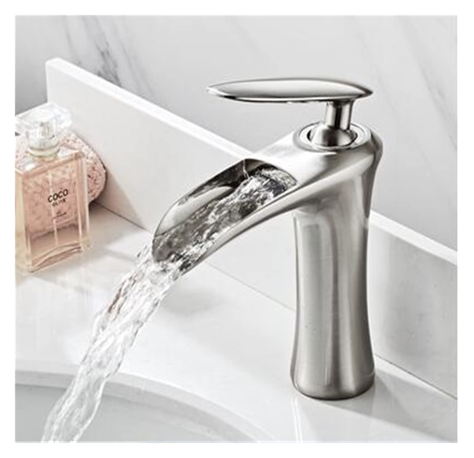 Robinet cascade mitigeur eau chaude et froide en laiton nickel brossé