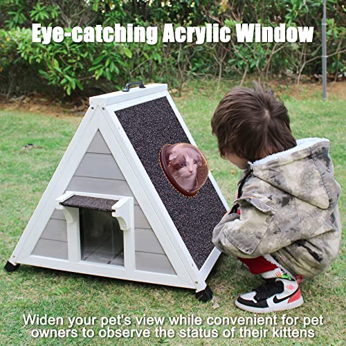 Deblue Stray Outdoor Cat House, Feral Cat Shelter Weatherproof With Raised Floor Escape Door And Clear Windows Triangle Small Animal House And Habitats #TOP5