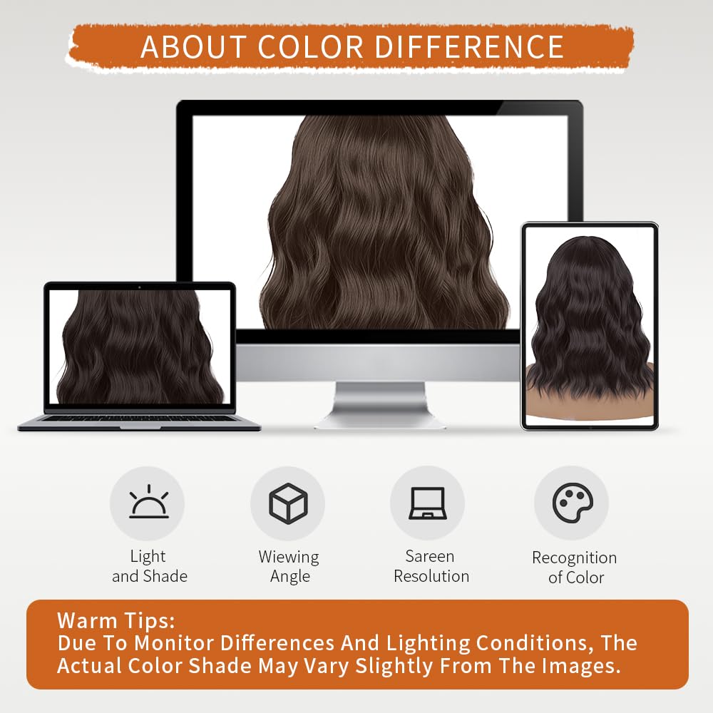 Caramel Black Brown Short Wavy Synthetic Wig Bob Style Realistic Natural Lace Hairline High Temperature Resistant Fiber Wigs for Women Should Length Middle Part Everyday Style 14 Inch