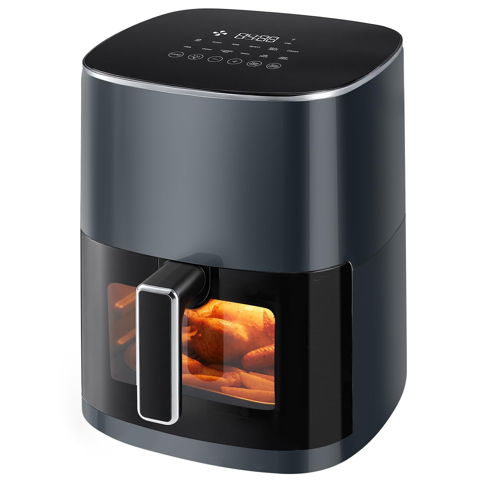 Sweetcrispy Heißluftfritteuse Airfryer 6L mit Sichtfenster, 12-in-1 Funktionen & Touchscreen Air Fryer, Gesundes Fettfrei Kochen, Antihaftkorb, Spülmaschinenfeste Körbe, Für 3-6 Personen, Grau