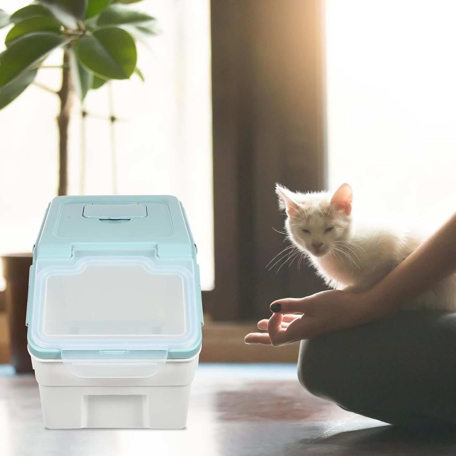 Pet Food Storage Bucket Moisture-proof Sealed Dog and Cat Food Container Nordic Blue Small for Pet Supplies and Treats