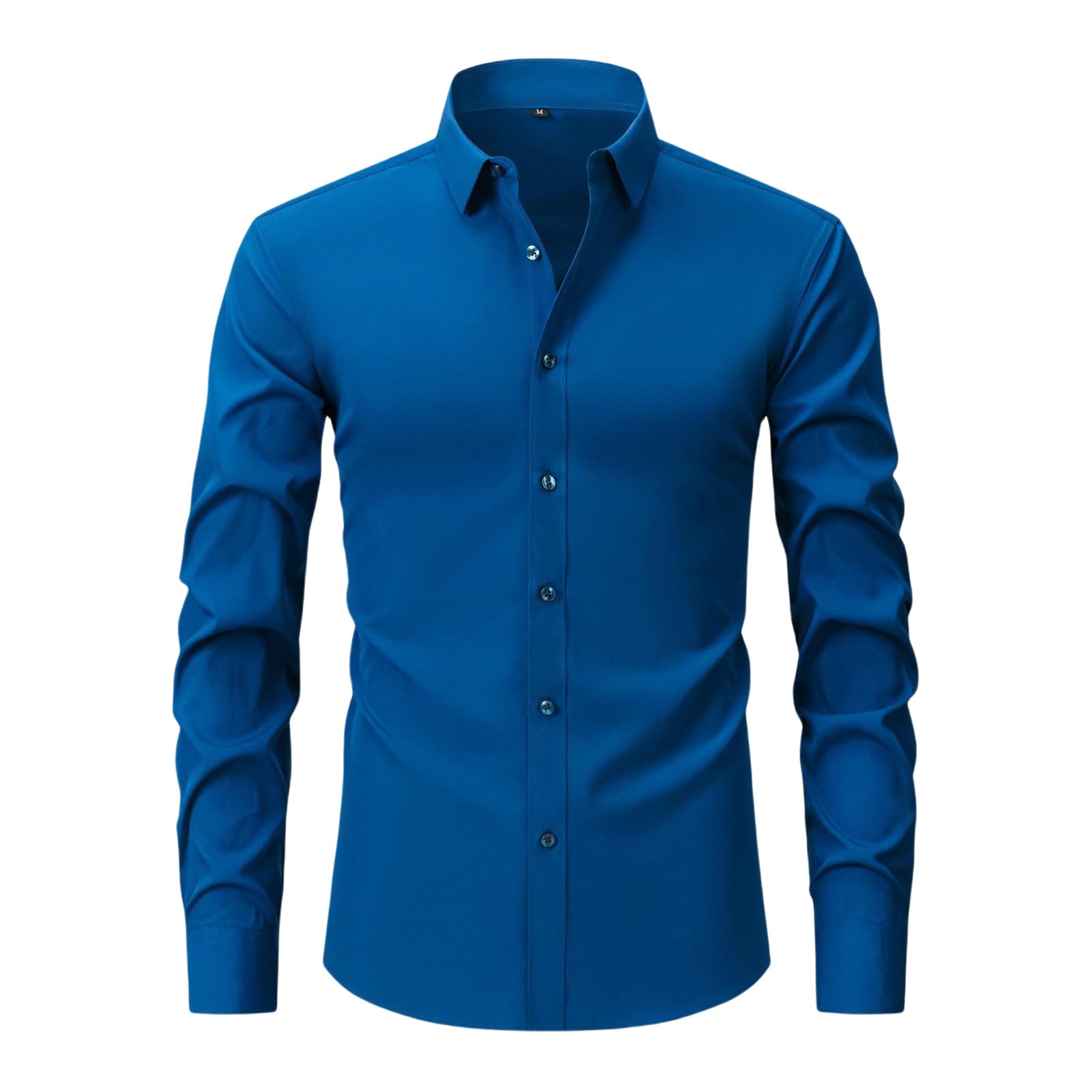 Camisa de manga larga a cuadros para hombre, corte ajustado, resistente a las arrugas, ligera, con botones