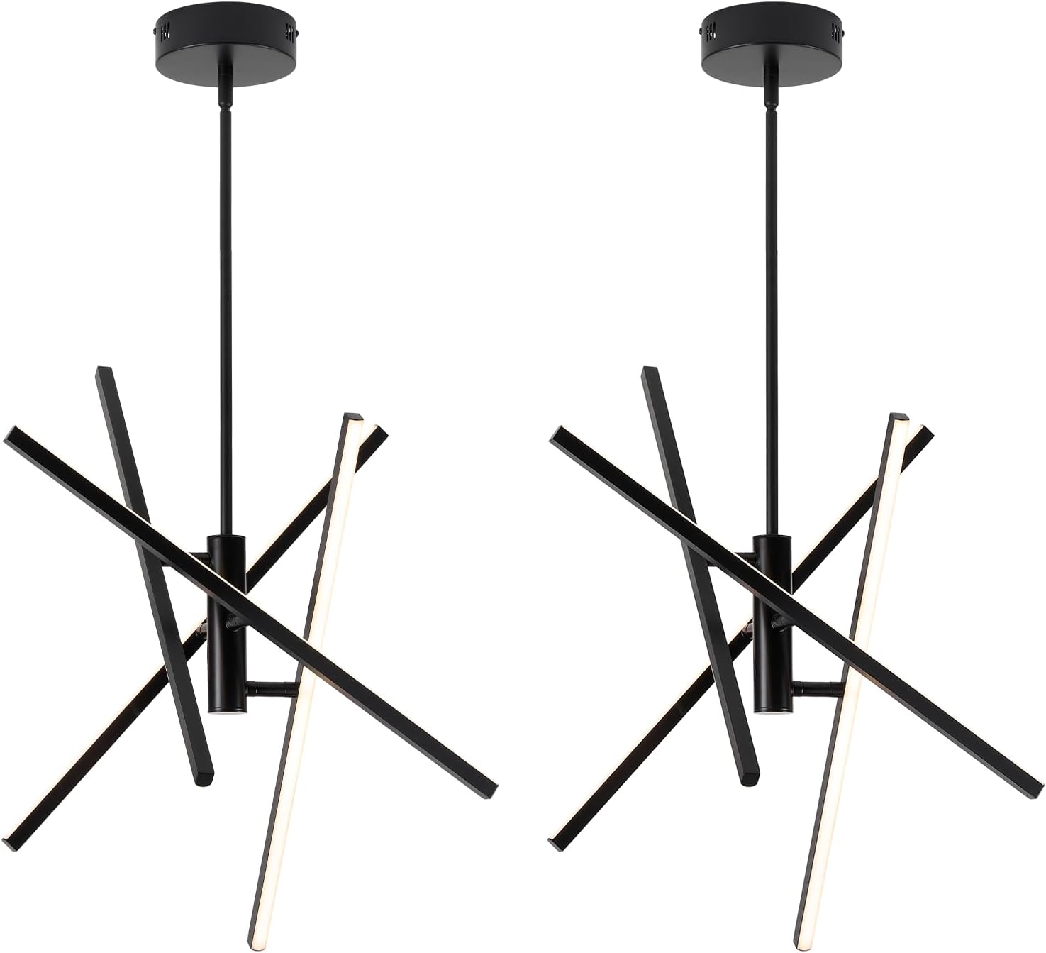 Modern Black Chandelier Light Fixtures: 2 Pack LED 4-Light Sputnik Dining Room Chandeliers Linear Pendant Lights Fixture Over Table Dimmable with Remote for Kitchen Island Living Room
