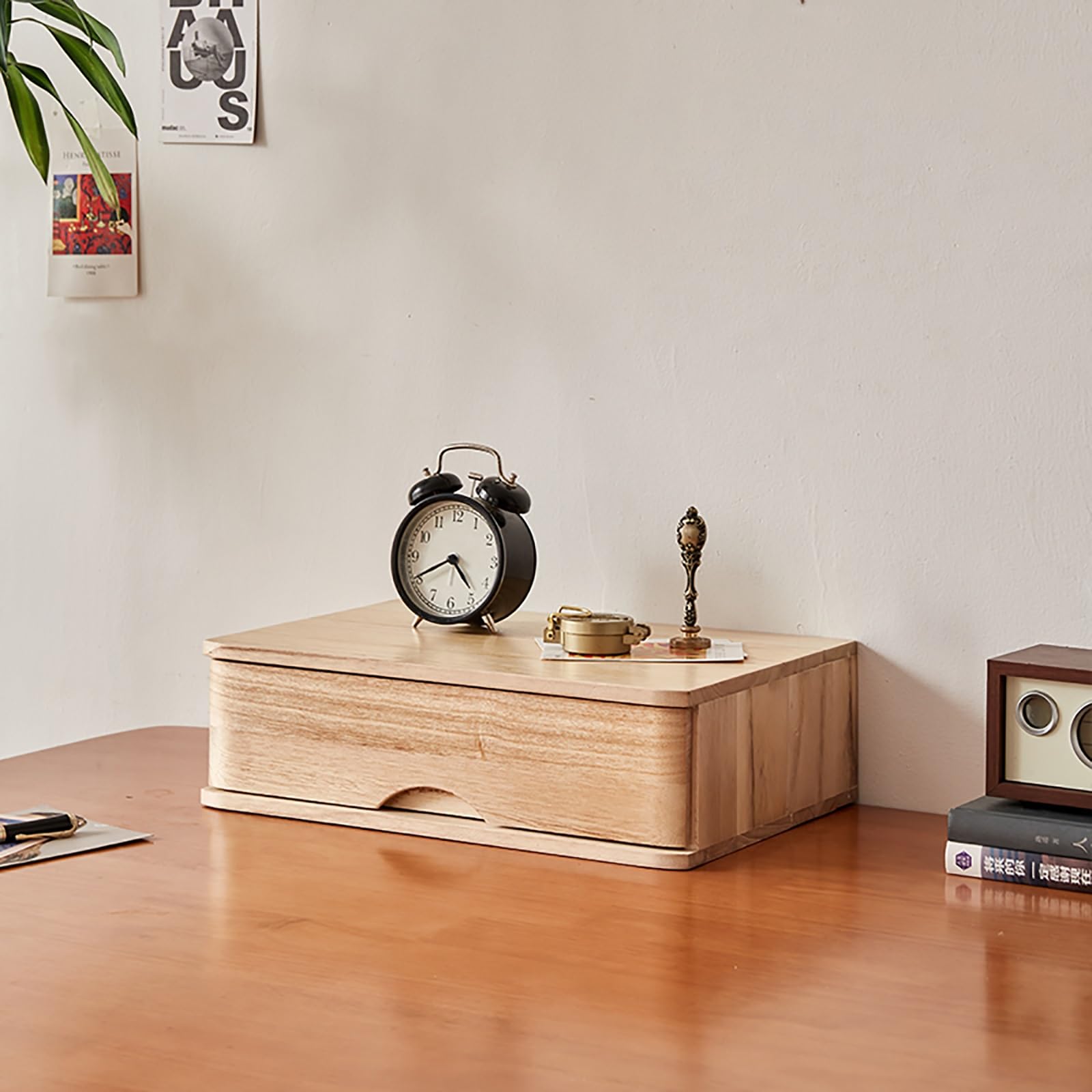 Schreibtisch-Organizer aus Holz mit Schubladen, Büro-Aufbewahrungsbox für Computerdokumente und Schreibwaren, Schreibtisch-Organizer aus Massivholz, mit erhöhten Regalen, ideal für Büro und Zuhause