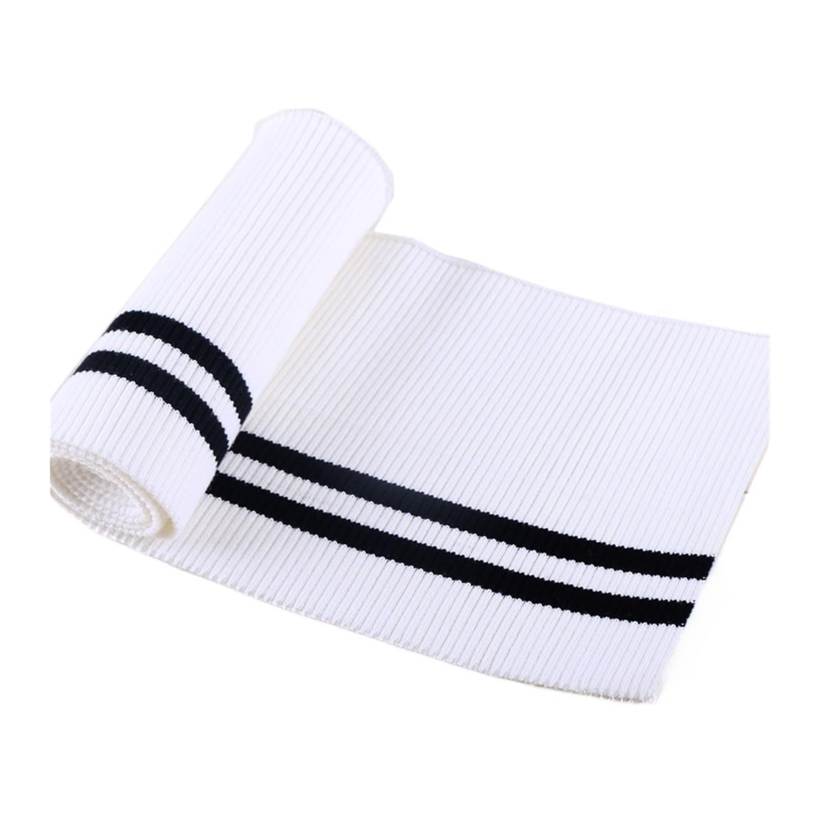 Ribbed Knit Cuff Cotton Spandex Stretch Knit Cuff Waistband Leg Arms Rib Trim Jersey Baseball Ribbed Fabric(White Black)