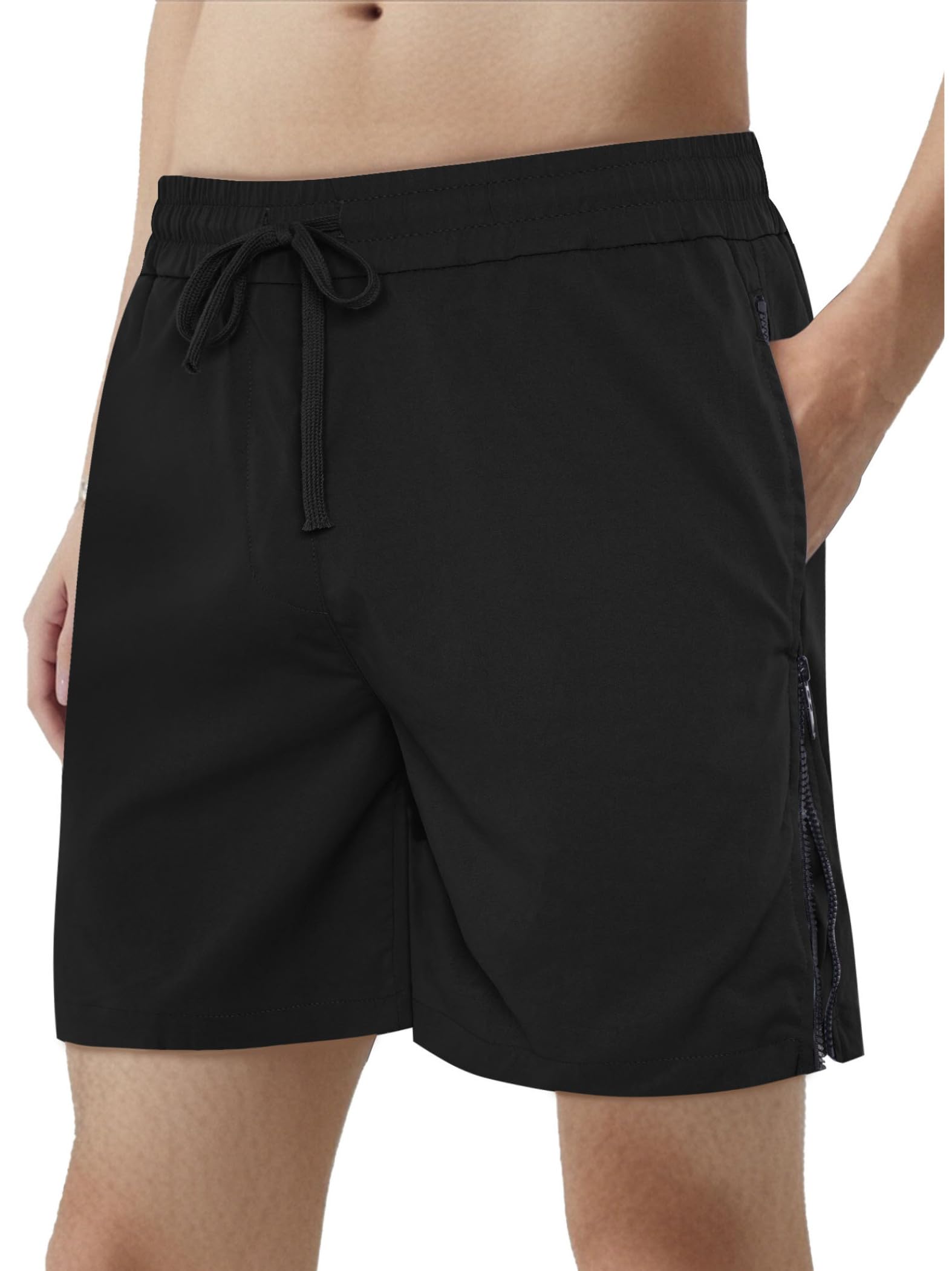 Mens Sports Quick Dry Shorts Workout Active Running Shorts with Pockets Side Zipper Bottom