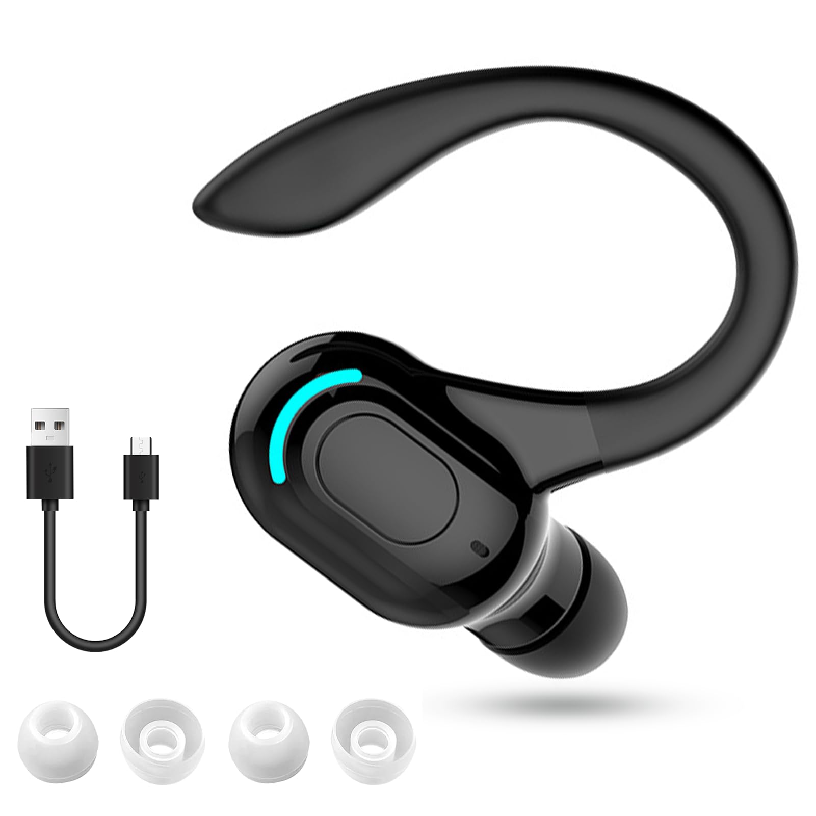 V5.2 Auricolare Mono Bluetooth Senza Fili, Microfono Integrato, IPX4 Auricolari Senza Fili Impermeabili, Bluetooth A Mano Libera 20H di Riproduzione, Auricolari con Anello per iPhone Android