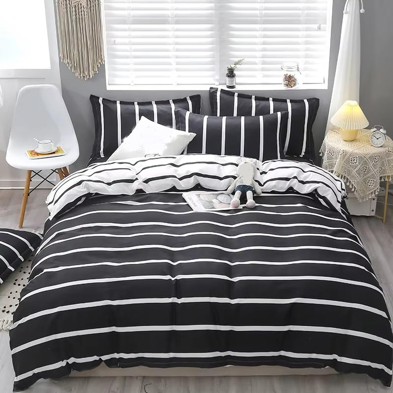 Parure de lit à rayures bicolore réversible avec housse de couette moderne en microfibre
