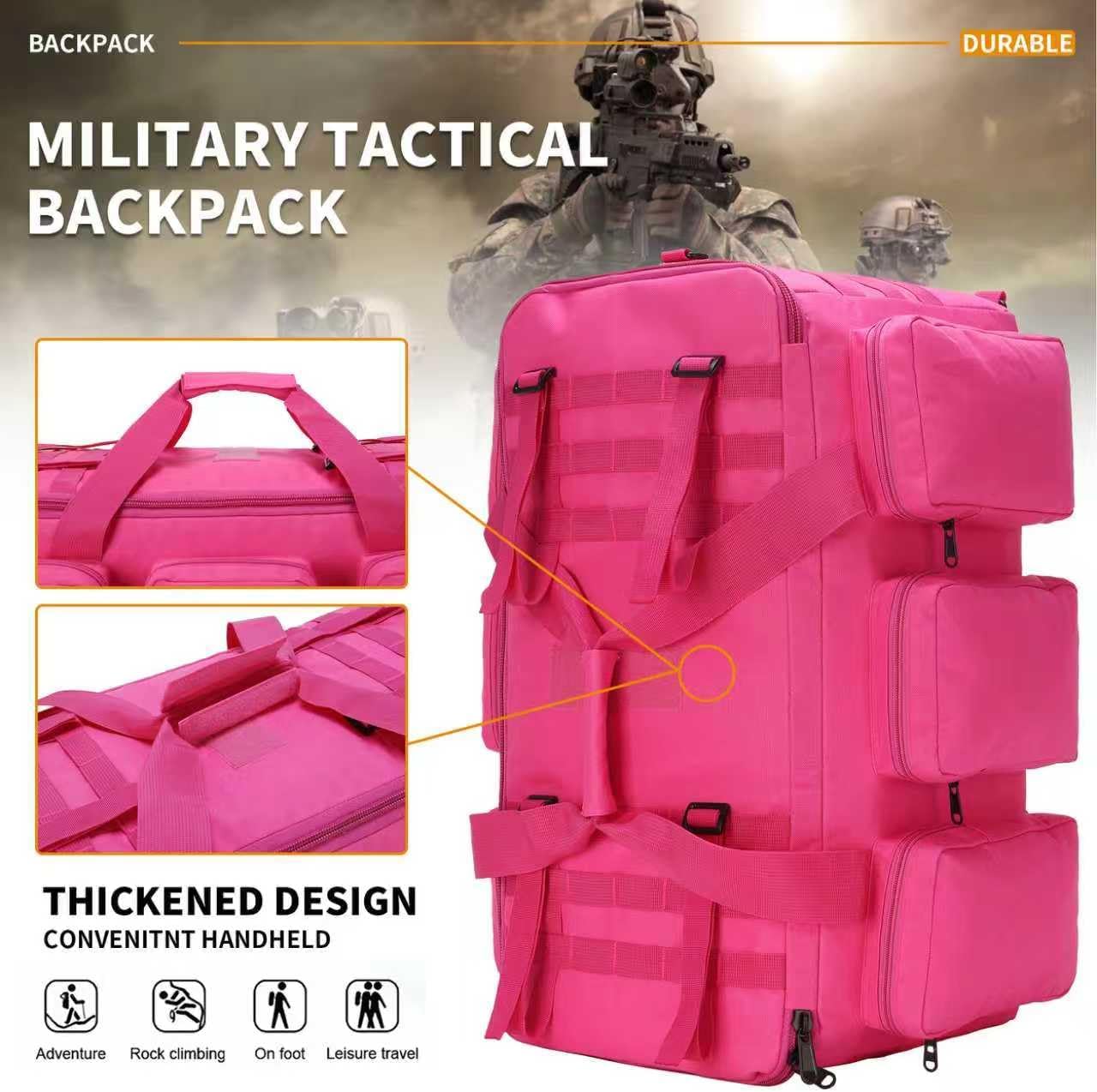 3 In 1 Military Duffel Bag 50L Gym Bag for Men Convertible Weekender Backpack for Sports Travel Basketball (50L-Rose)