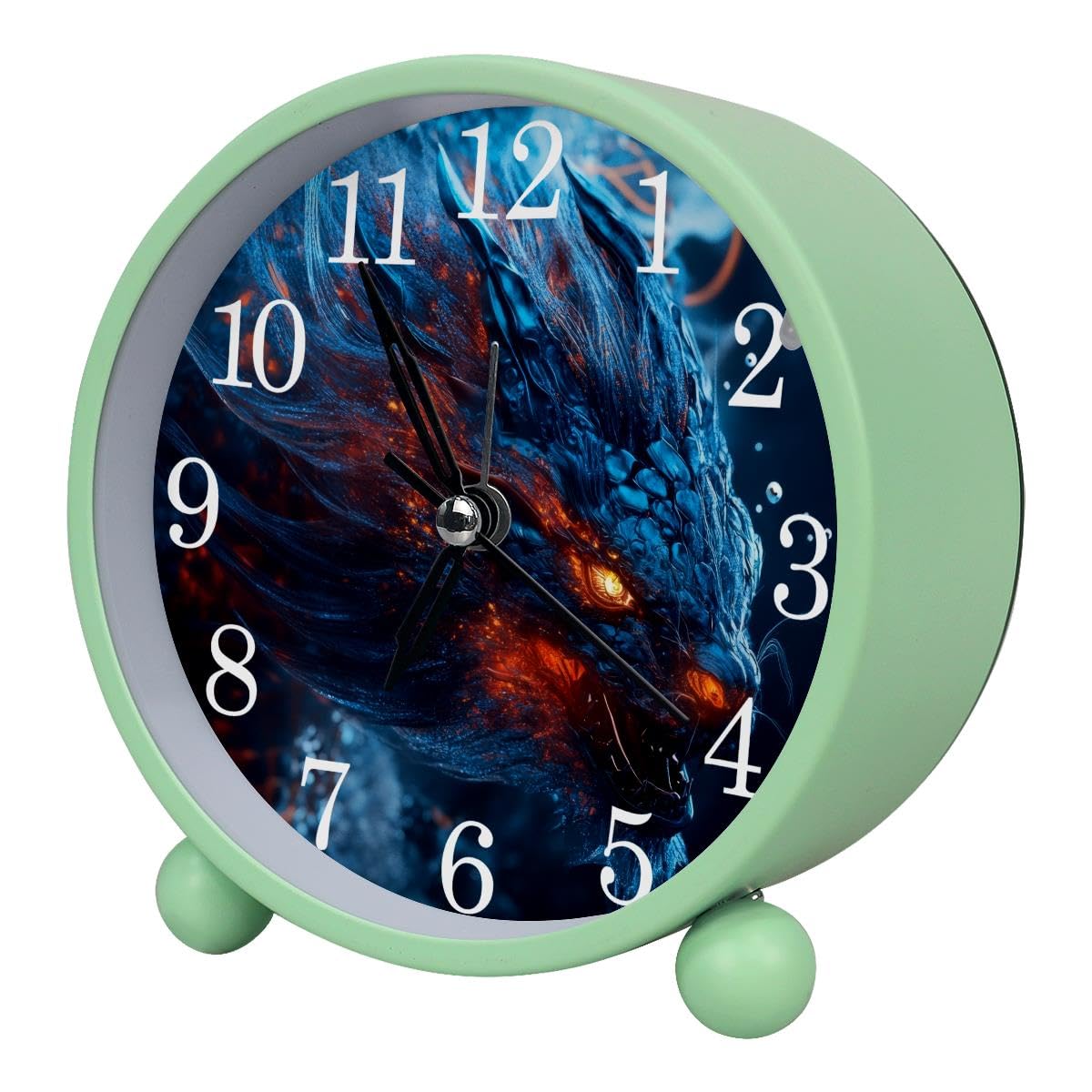 Luoweisi Alarm Clock Dragon, Silent Non-Ticking with Night Light, Round Metal Alarm Clock for Office, Battery Operated, Bedroom, Elderly, Adults, Children, Student Gifts
