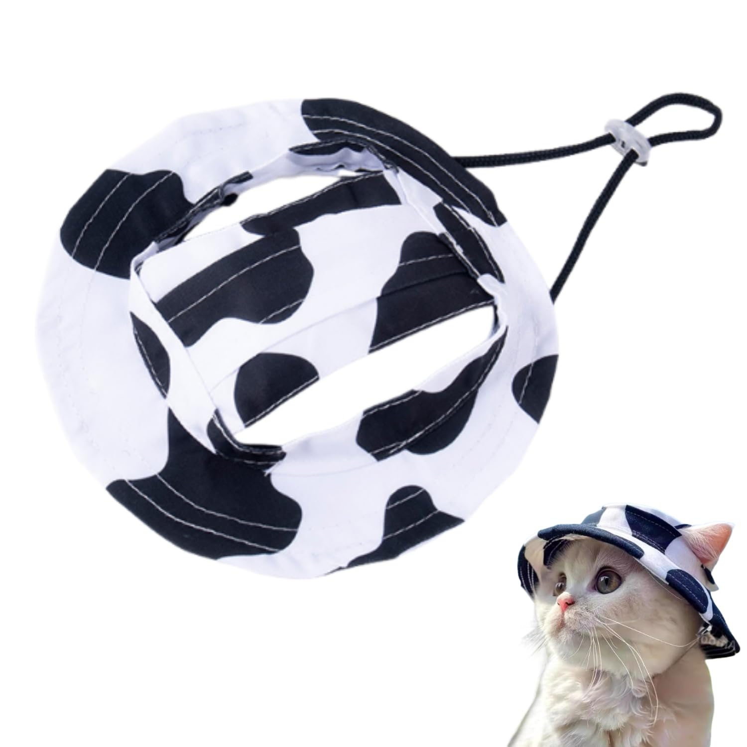 POPONA Dog Bucket Hat with Ear Holes and Adjustable Strap – Summer Pet Visor for Small Dogs and Cats – Cute Outdoor Sun Hat for UV Protection and