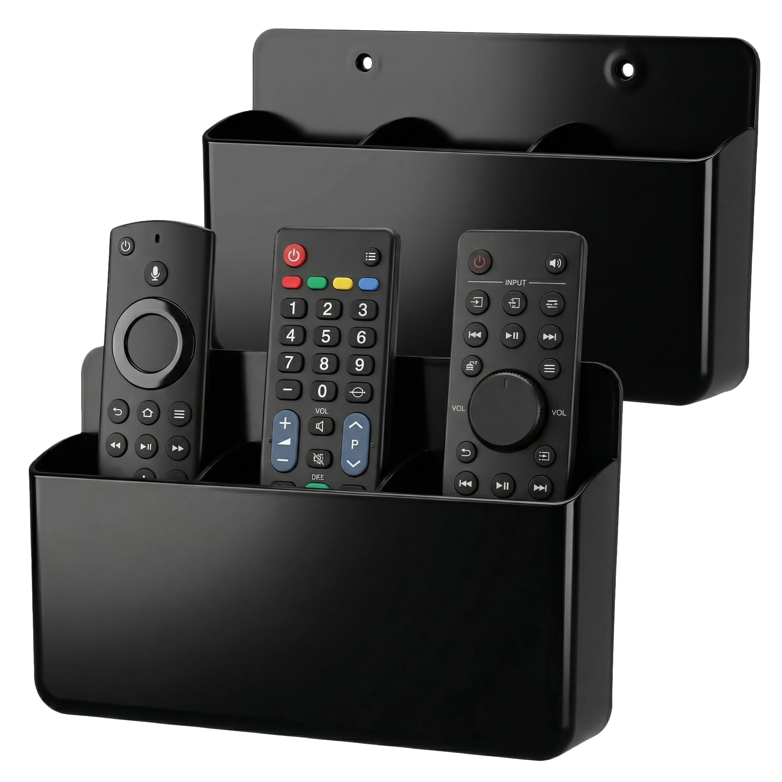 Kryndle Remote Control Holder, 2 Pack Wall Mounted Remote Control Holder, 3 Adjustable Slots TV Remote Holder, Suitable for Home, Office, School（Black）