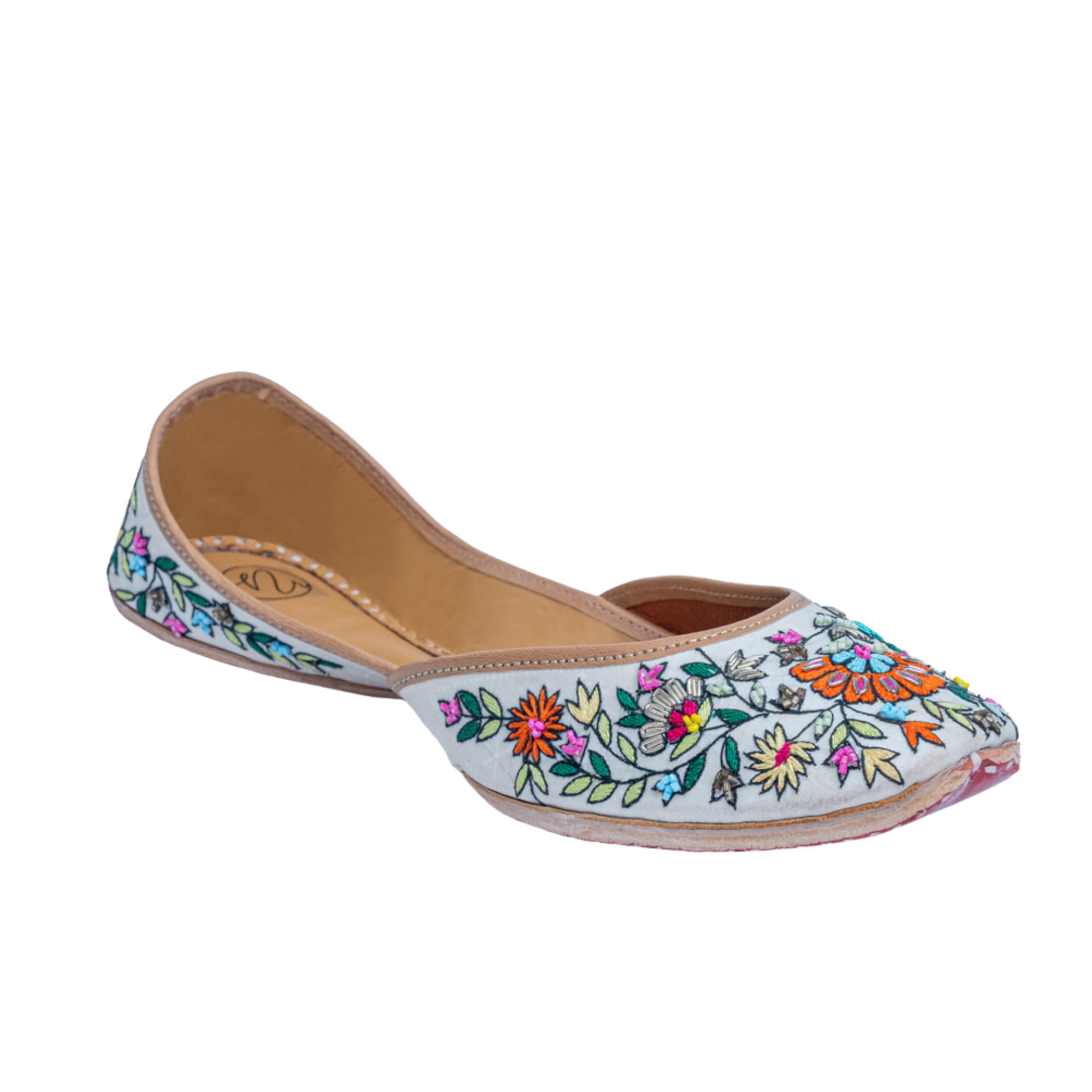 Women White Hand Embroidered Ethnic Mojaris Flats |-picture-42