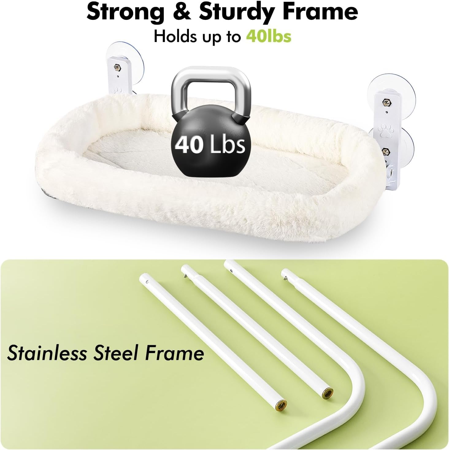 Hamac pour chats, pliable et doux et confortable (blanc, 52 cm), idéal comme lit pour chat ou rebord de fenêtre, hiver, jusqu'à 25 kg