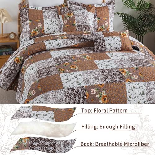 VAPUTAR King Size Quilt Set, Farmhouse King Quilt Bedding Set with Floral Plaid Pattern, Soft and Breathable Coverlet Set, Lightweight Reversible Bedspread Coverlet Suitable for All Season.