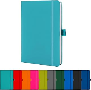 CUQOO Hardback A5 Notebook in Teal with 160 Lined Pages - A5 Journal Notebook with Pen Loop, Ribbon, Date Marks and Paper Pocket | A5 Notepad & A5 Notebook Hardback Ideal for Writing and Diary Keeping