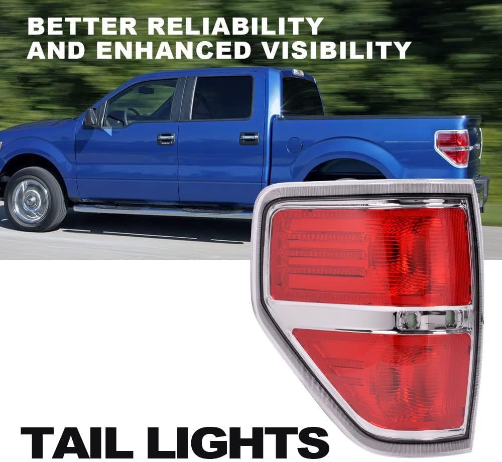 CNNELL Tail Lights Assembly Compatible with Ford F150 Pickup Truck 2009-2014 Rear lights Not fit original model w/LED tail lamp 2pcs Red Chrome
