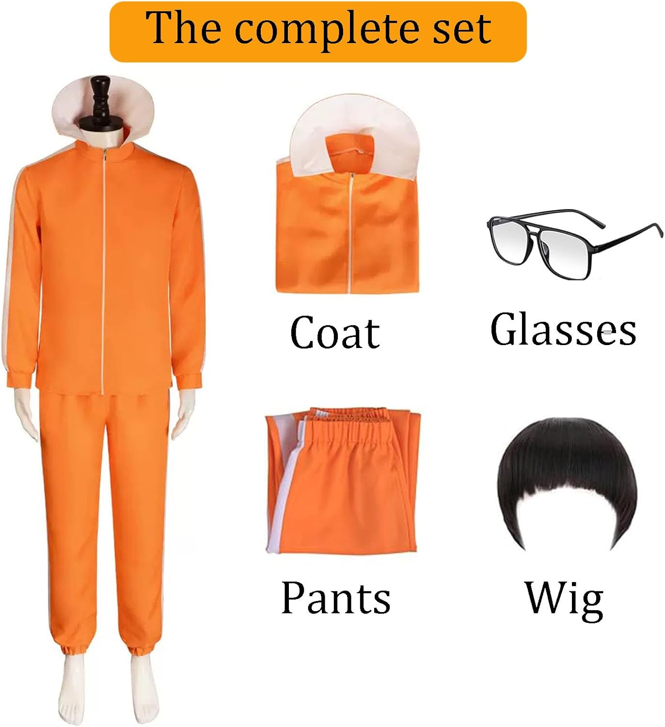 Men's Sportswear, including Black Square Eyeglass Frames and Wigs, Suitable For Sports, Role-Playing Parties, and Daily wear