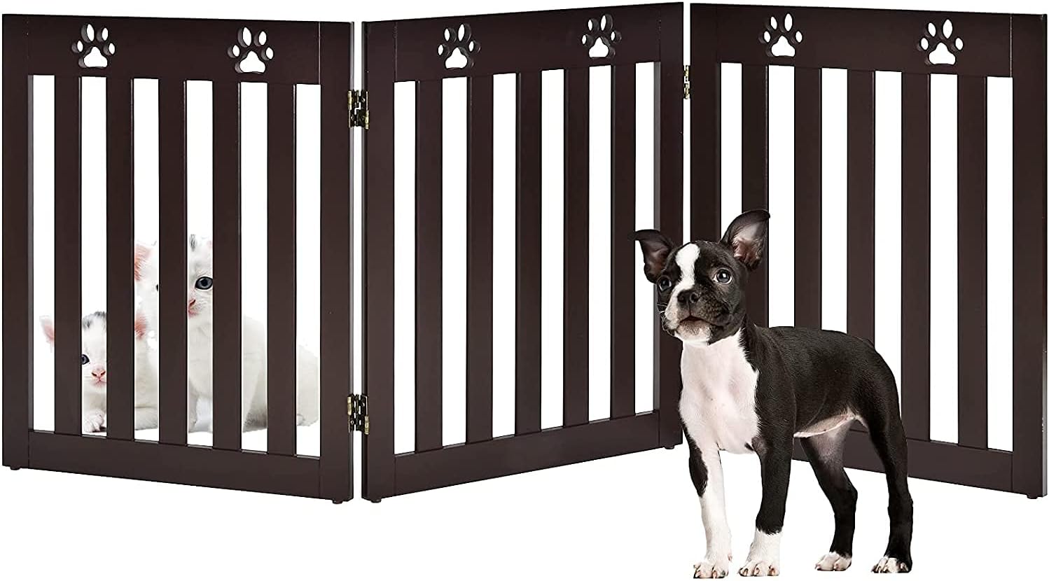 HAPPAWS Wooden Freestanding Pet Gate for Dogs, 24 inch Step Over Fence, Folding