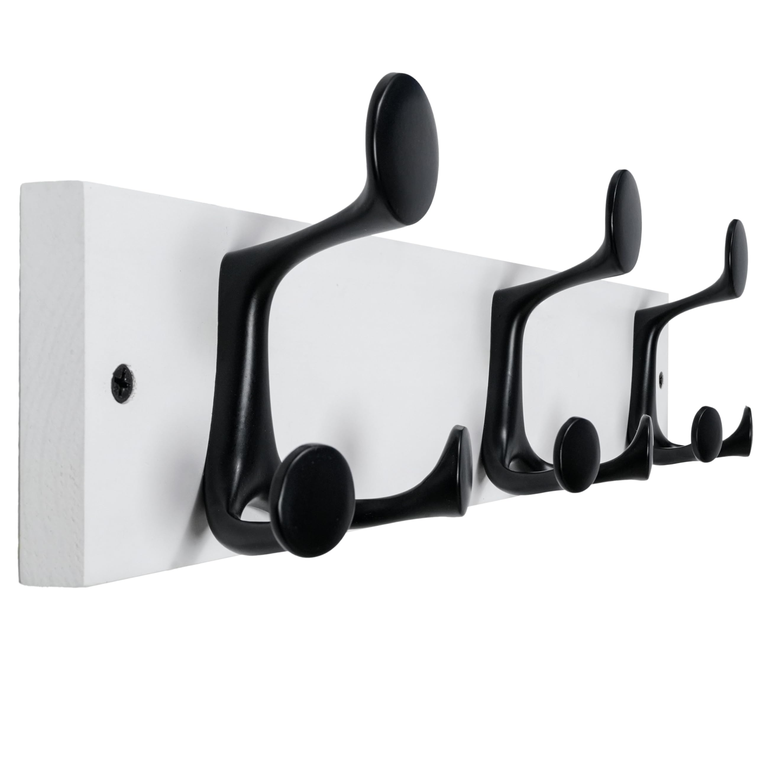WEBI Coat Rack Wall Mount,43cm Solid Wood Coat Hooks Wall Mounted Coat Hanger,Heavy Duty Hook Rack Rail,3 Triple Hooks for Hanging Coats,Jacket,Clothes,Hat,Backpack,White