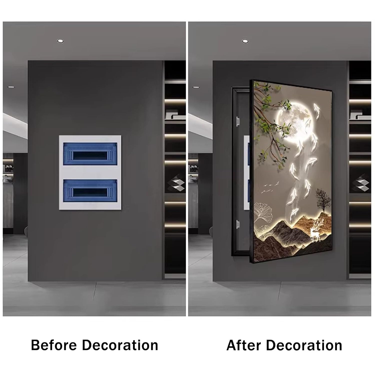 Punch-Free Wall Mounted Electrical Panel Cover, Removable Decorative Painting for Hiding Fuse Breaker Box, Wall Art to Conceal Unsightly Switch Panels(Color 4,20x39in/50x100cm)