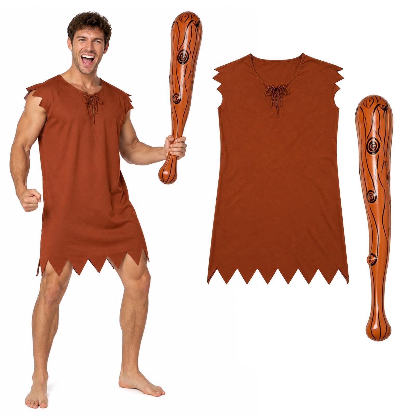JoyinTcos Adult Stone Age Costume with Fred Inflatable Stick，Brown：M