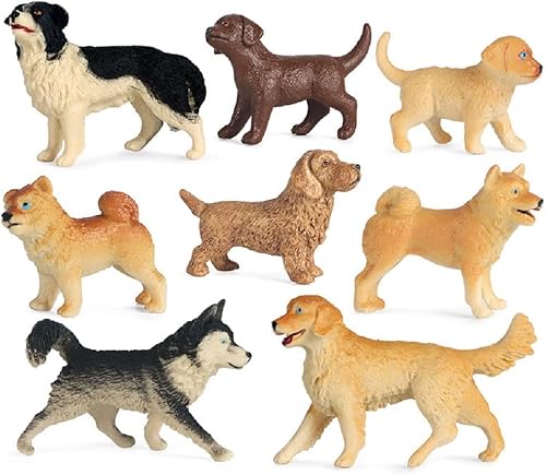 BlingABC Juego de 8 mini figuras de perro, figuras de plástico realistas para cachorros, juguetes de animales en miniatura pintados a mano,
