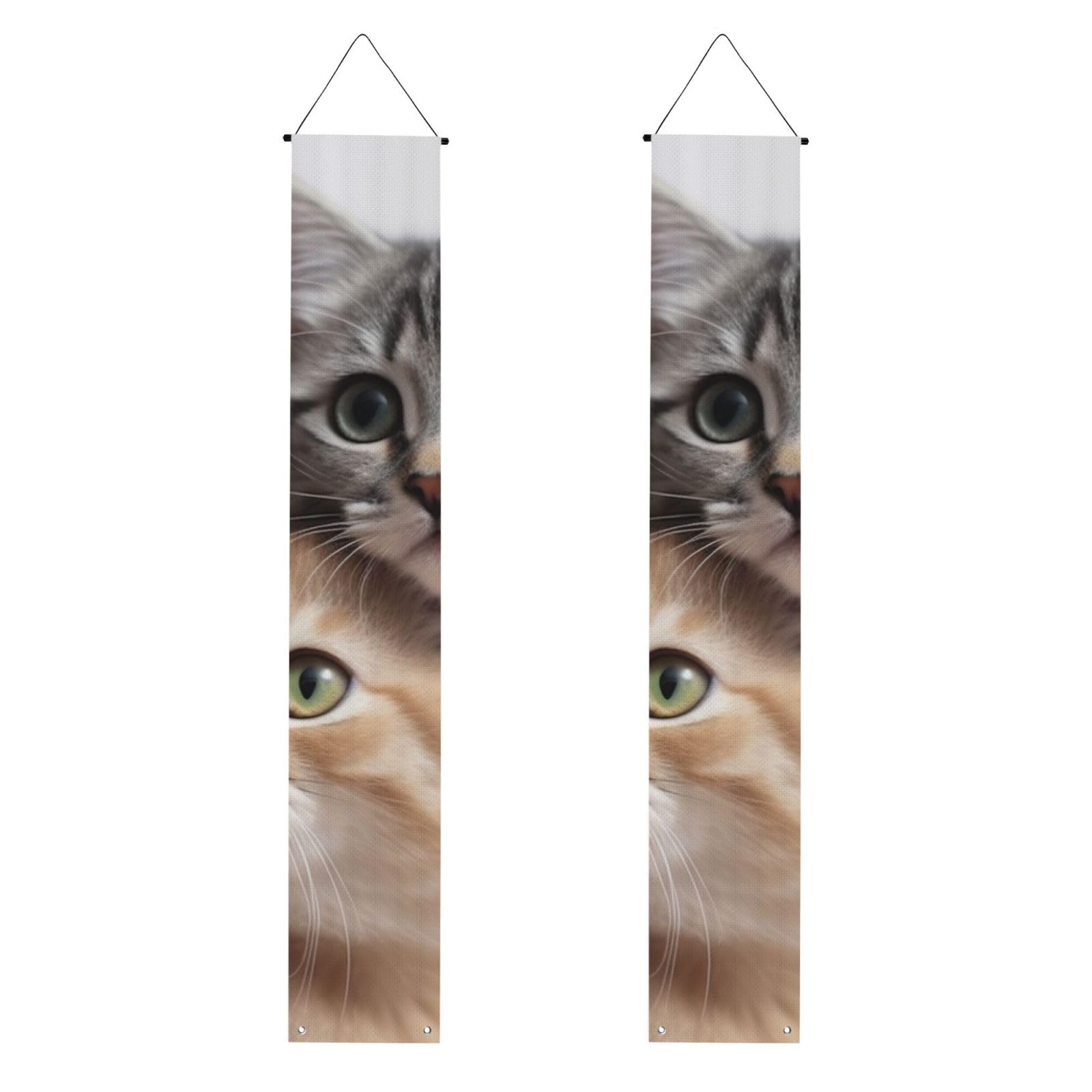 Cats Porch Banner 2PCS, Summer Hanging Flag Party Porch Sign Front Door Hanging Decorations for Indoor Outdoor Holiday Yard Decor Wall Backdrop 71 x 12 Inch