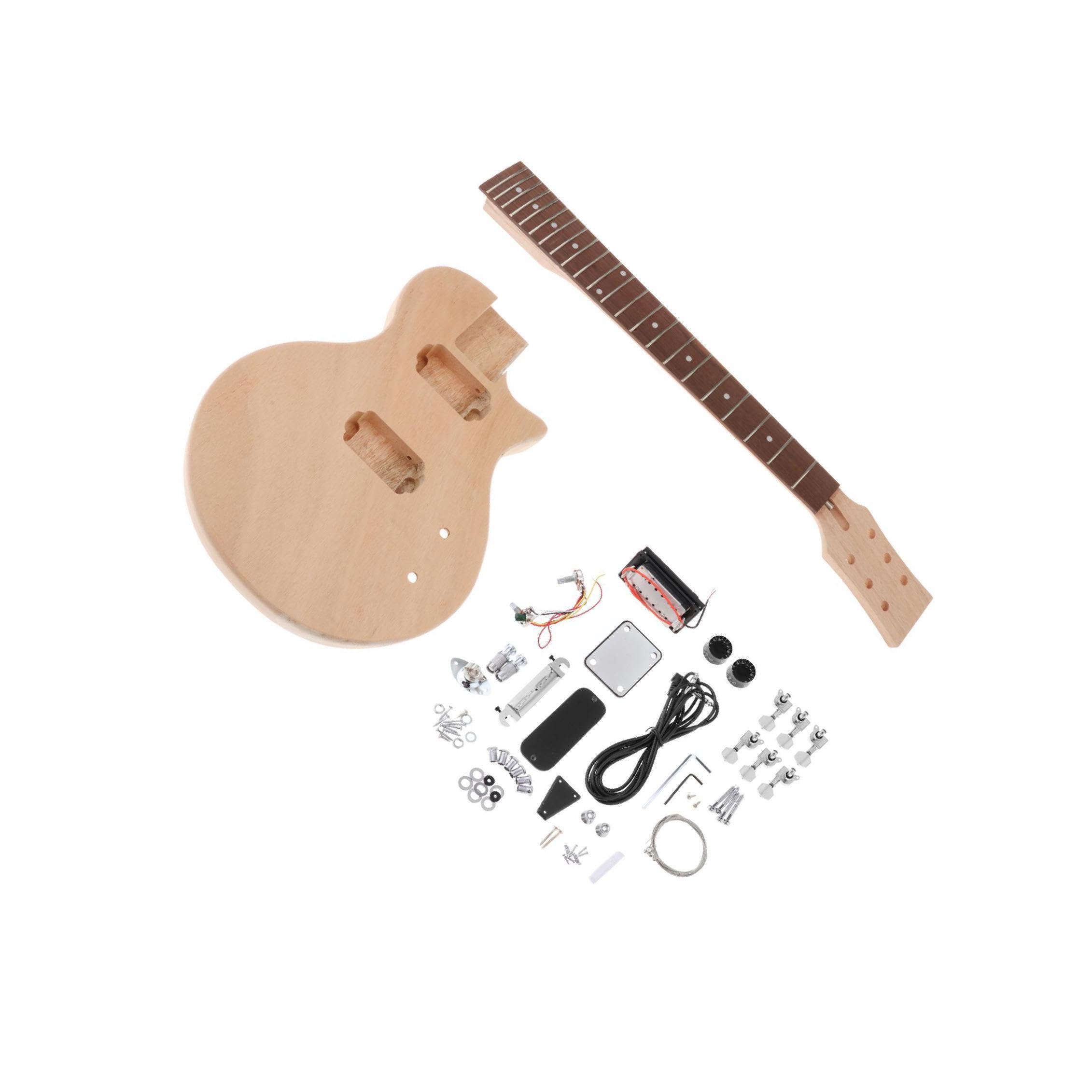 Kit di accessori per basso elettrico, corpo di chitarra fai da te non finito con tastiera in mogano e palissandro, opzione regalo, kit di accessori