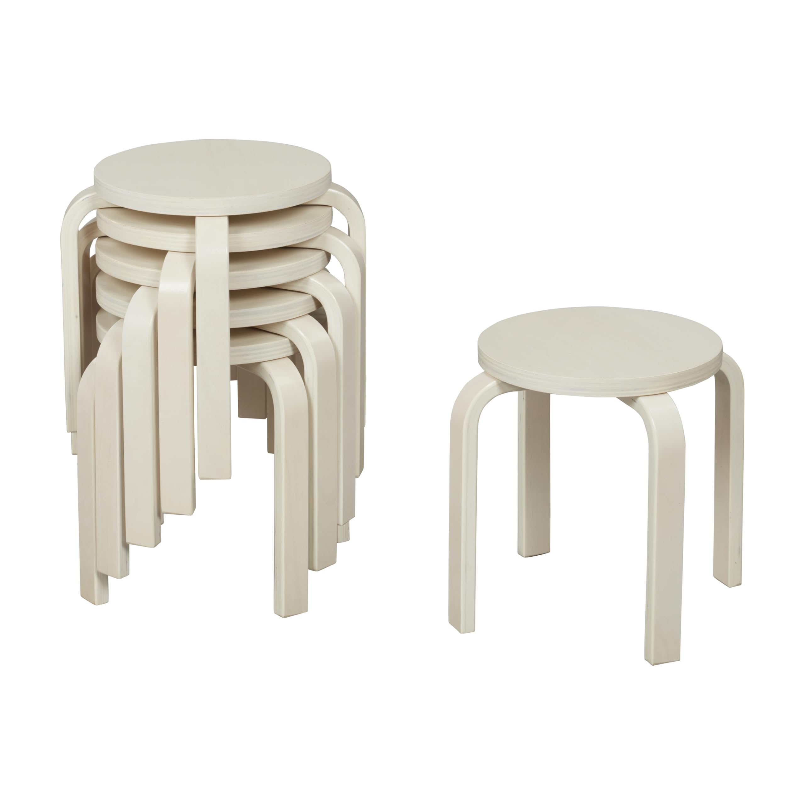 ECR4Kids Bentwood Stackable Stools, Classroom Furniture, White Wash, 6-Piece