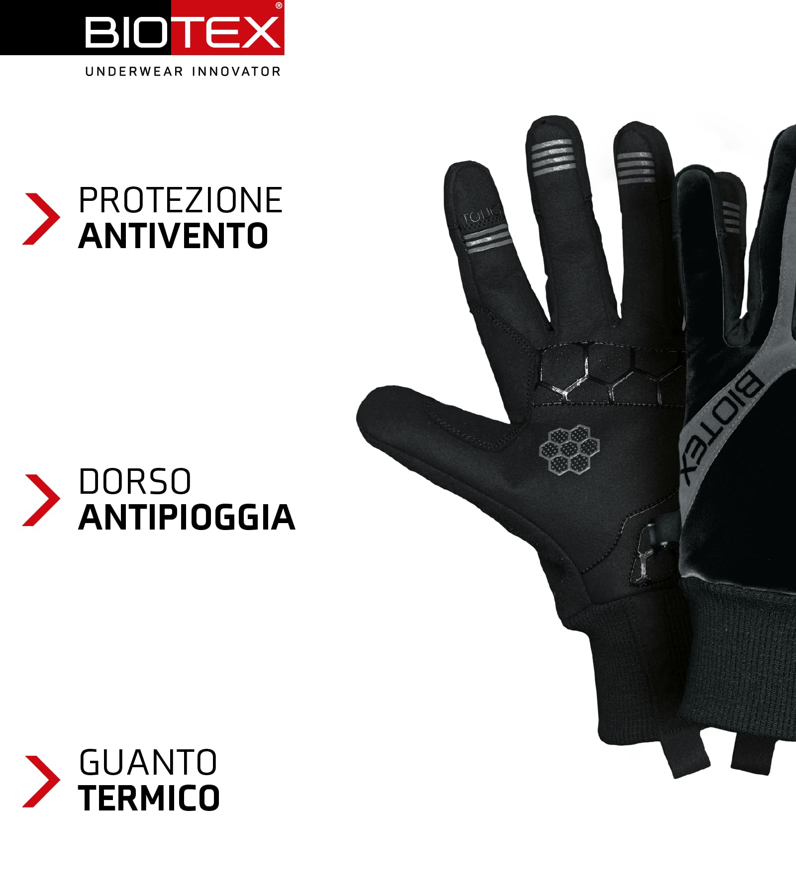 BIOTEX Guanti Artico Termico per l'Inverno, con Tecnologia Touchscreen, Intimo Tecnico Sportivo, ideale per Ciclismo e MTB