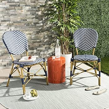 Alternative view of Safavieh PAT4010A-SET2 Outdoor Collection Lisbeth Navy and White French Bistro Stacking Side Chair